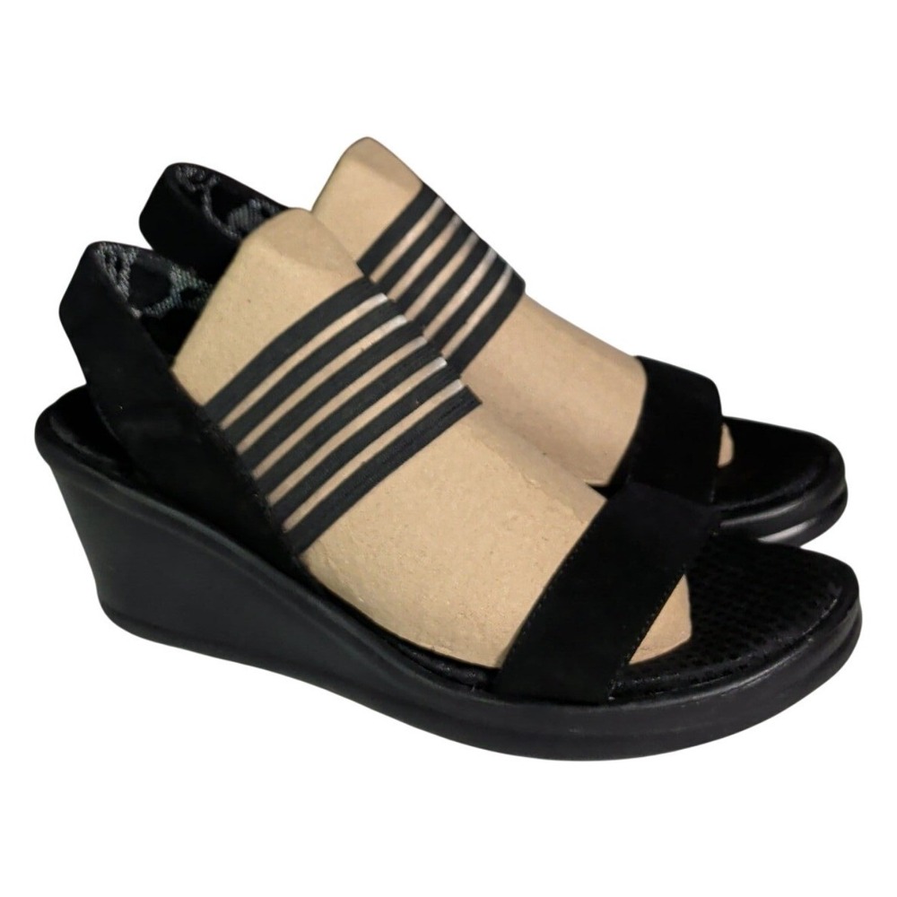 Skechers Rumblers Wedge Sandals Womens Size 10 Black Strappy Y2K Bohemian Indie